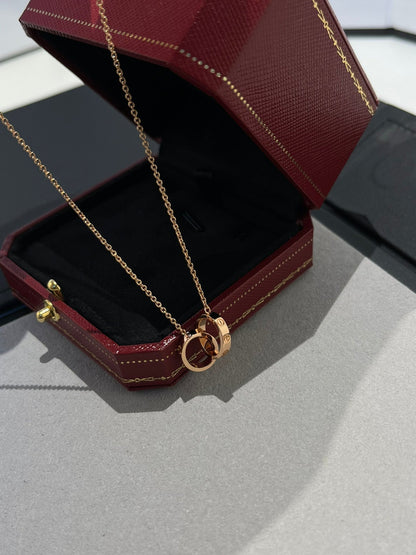 [⭐Novea]LOVE NECKLACE DOUBLE RING PINK GOLD