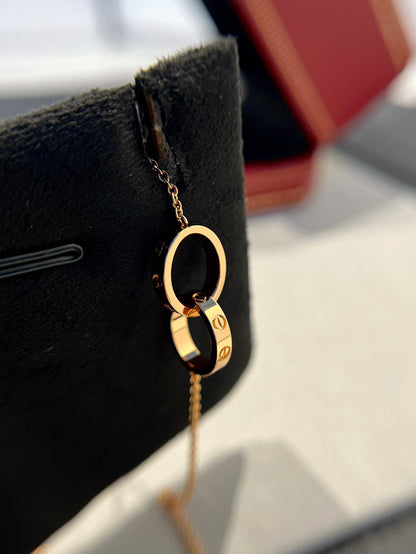 [⭐Novea]LOVE NECKLACE DOUBLE RING PINK GOLD