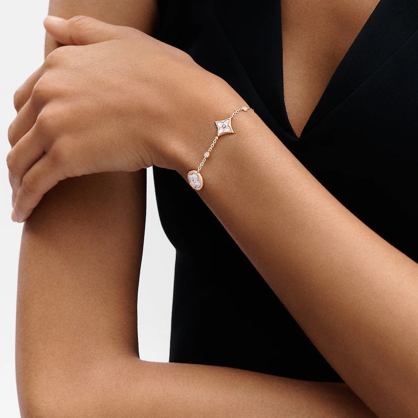 [⭐Novea]STAR AND SUN 4 MOTIF WHITE MOP PINK GOLD BRACELET