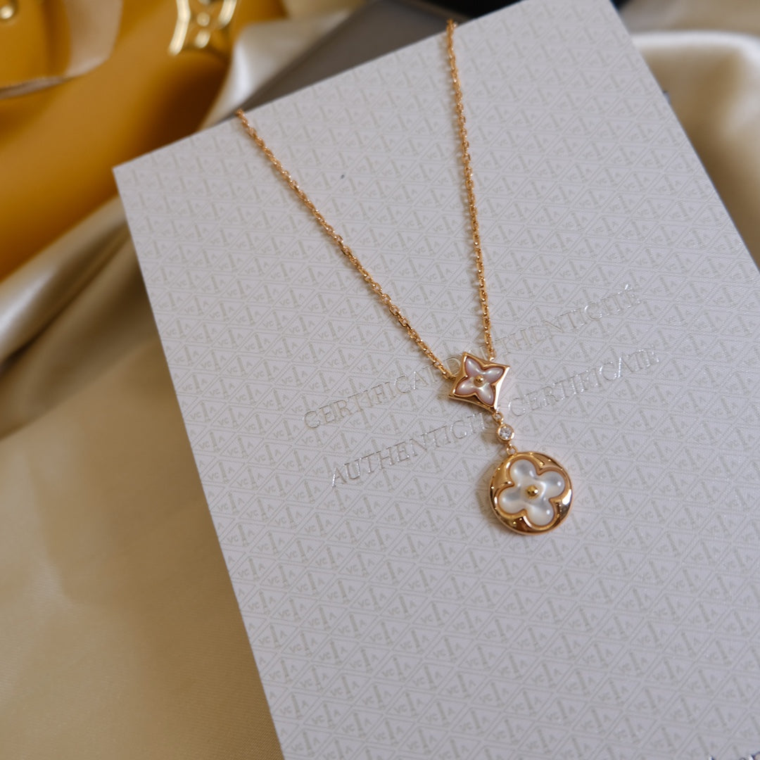 [⭐Novea]STAR AND SUN WHITE MOP 2 MOTIF PINK GOLD NECKLACE