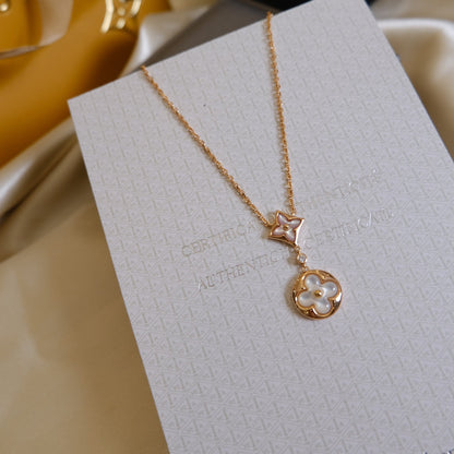 [⭐Novea]STAR AND SUN WHITE MOP 2 MOTIF PINK GOLD NECKLACE