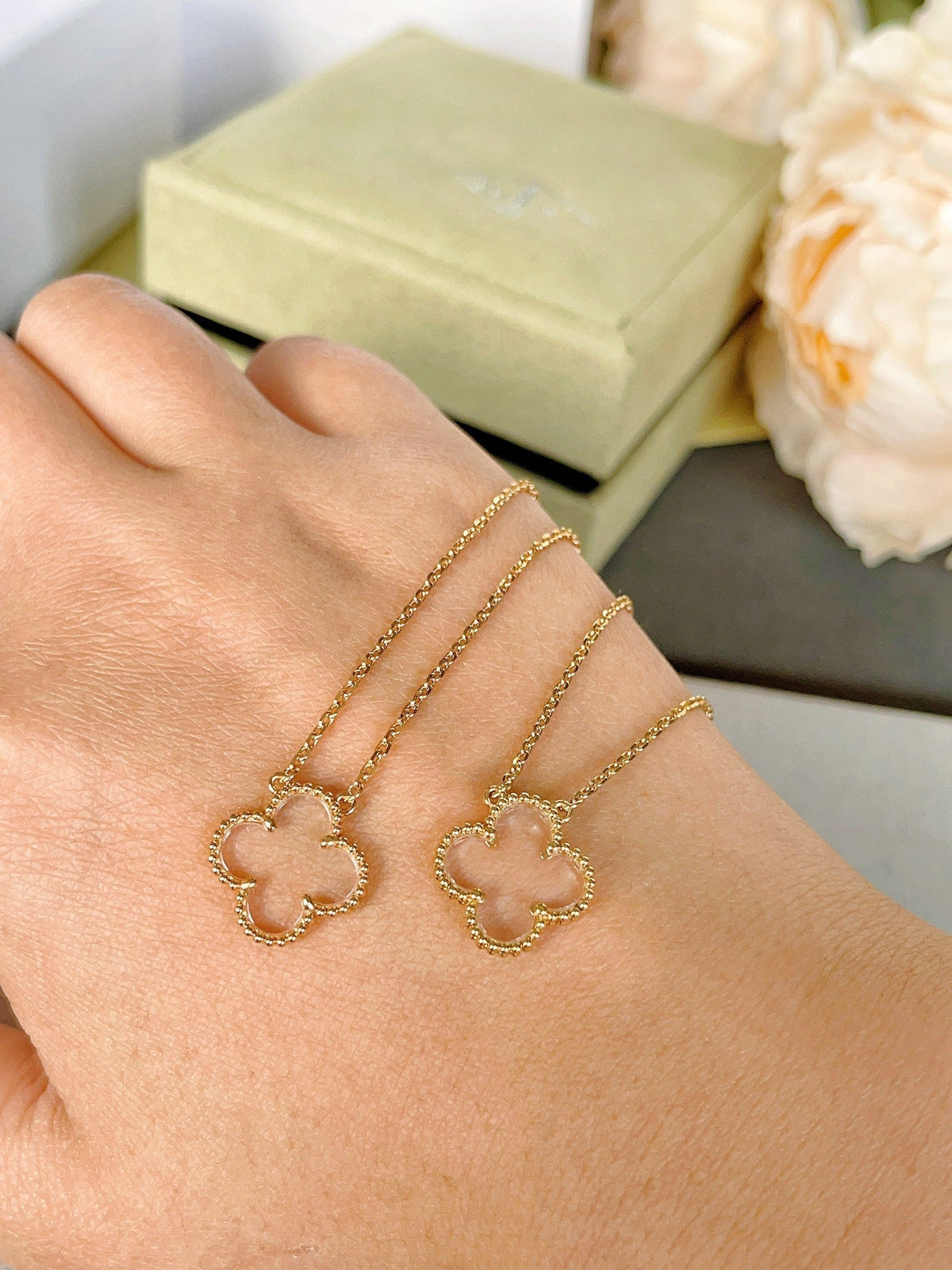 [⭐Novea]CLOVER ROCK CRYSTAL ROSE GOLD NECKLACE
