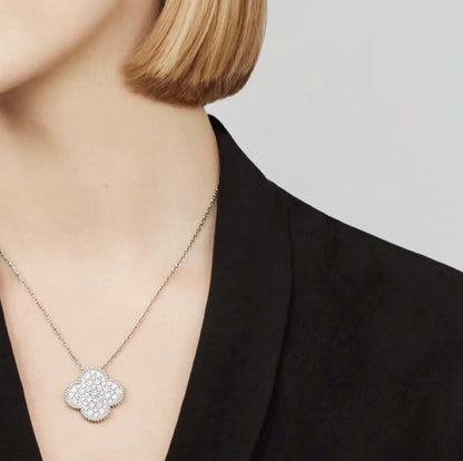 [⭐Novea]CLOVER 25MM LARGE PENDANT DIAMOND PAVED SILVER NECKLACE