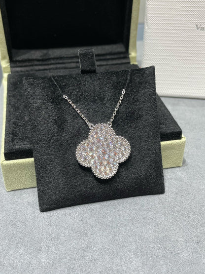 [⭐Novea]CLOVER 25MM LARGE PENDANT DIAMOND PAVED SILVER NECKLACE