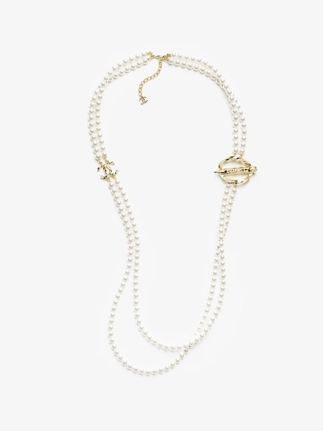 [⭐Novea]25K Pencil Double C Double-Layer Pearl Sweater Chain