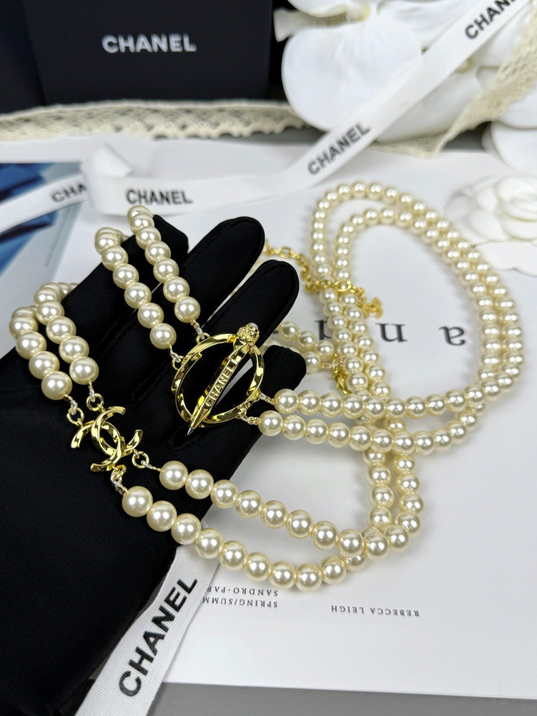 [⭐Novea]25K Pencil Double C Double-Layer Pearl Sweater Chain