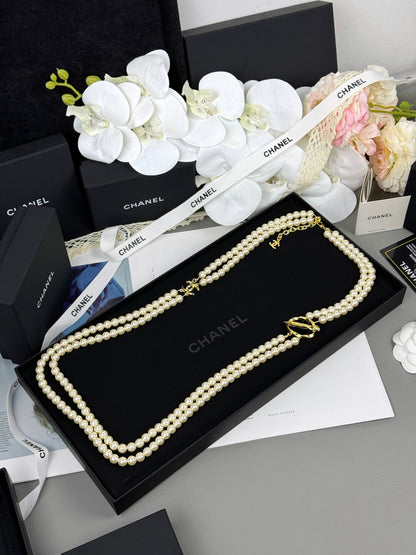[⭐Novea]25K Pencil Double C Double-Layer Pearl Sweater Chain