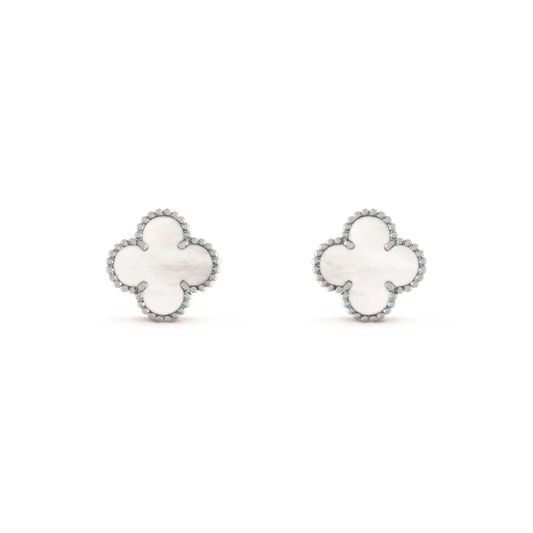[⭐Novea]CLOVER MEDIUM 1 MOTIFS  WHITE MOP EARRINGS SILVER