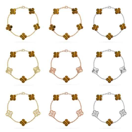 [⭐Novea] CLOVER 5 MOTIFS TIGER EYE BRACELET COLLECTION