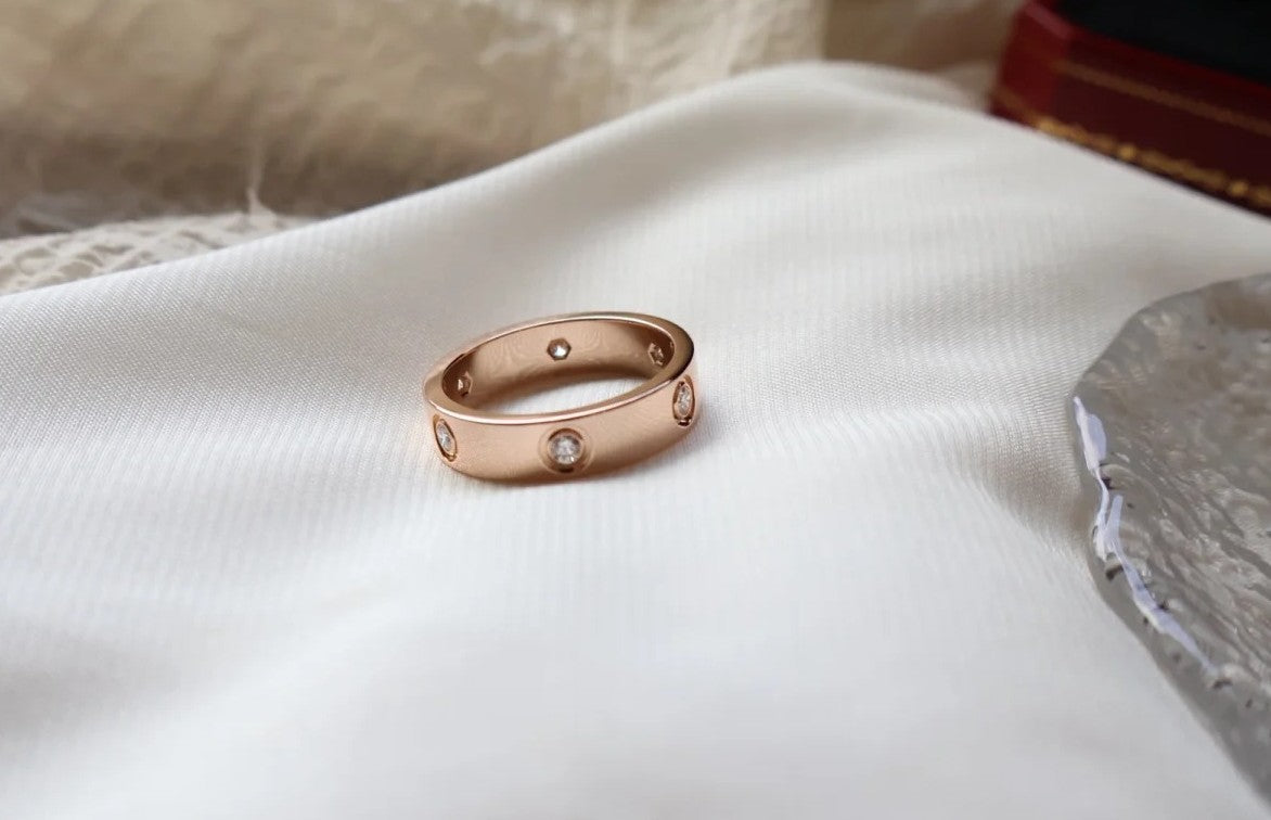 [⭐Novea]LOVE RING 5.5MM 6 DIAMONDS PINK GOLD
