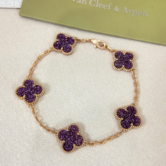 [⭐Novea]NEW PURPLE SAND-GOLD FOUR-LEAF CLOVER 5-FLOWER BRACELET