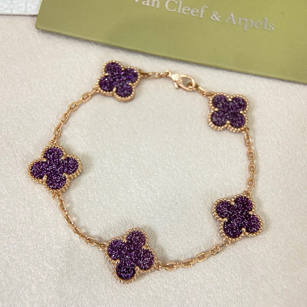 [⭐Novea]NEW PURPLE SAND-GOLD FOUR-LEAF CLOVER 5-FLOWER BRACELET