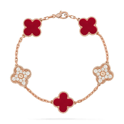 [⭐Novea] CLOVER 5 MOTIF RED CORNELIAN BRACELET COLLECTION