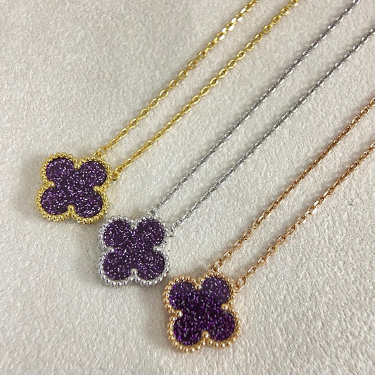 [⭐Novea]NEW 15MM PURPLE SAND-GOLD FOUR-LEAF CLOVER NECKLACE