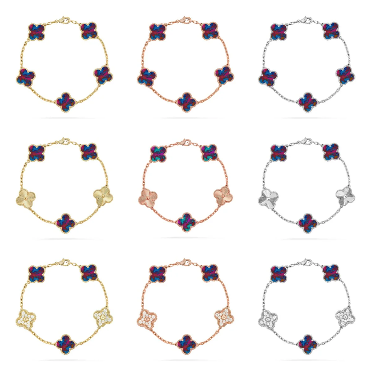 [⭐Novea]CLOVER 5 MOTIF COLOR GEMSTONES BRACELET COLLECTION