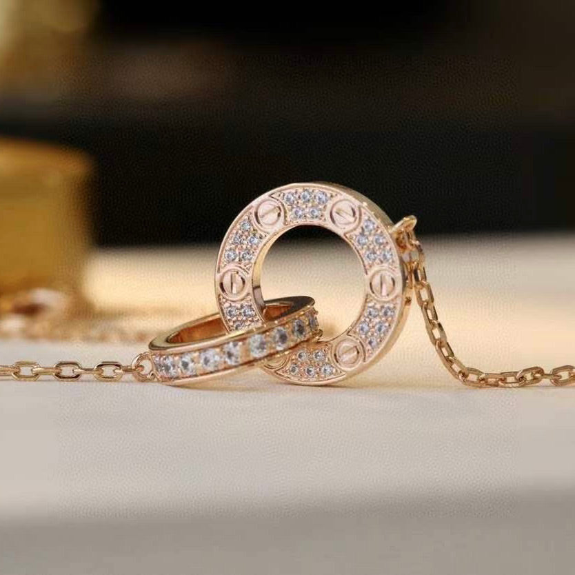 [⭐Novea]LOVE 7.6MM NECKLACE ROSE GOLD AND SILVER  FULL DIAMOND