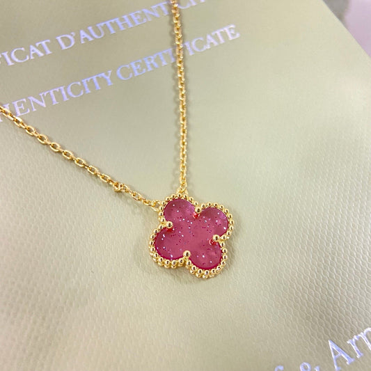 [⭐Novea]15MM BUBBLE PINK ENAMEL SINGLE-FLOWER FOUR-LEAF CLOVER NECKLACE