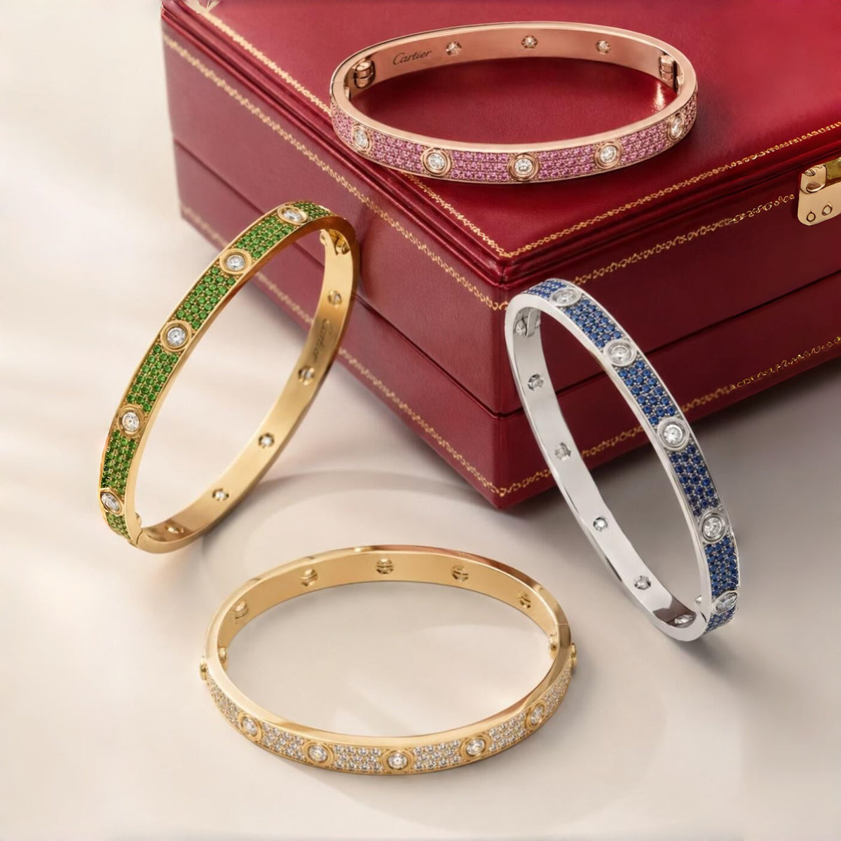 [⭐Novea]2026 PAVE GEMSTONE LOVE BRACELET 6.1MM 10 DIAMONDS