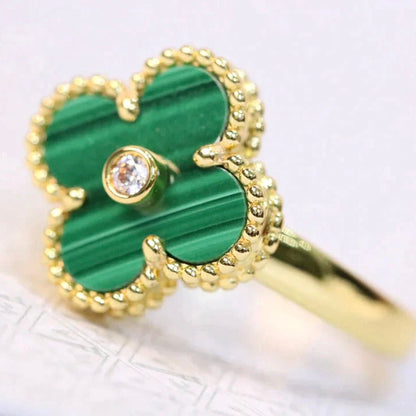 [⭐Novea]CLOVER MALACHITE RING GOLD DIAMOND