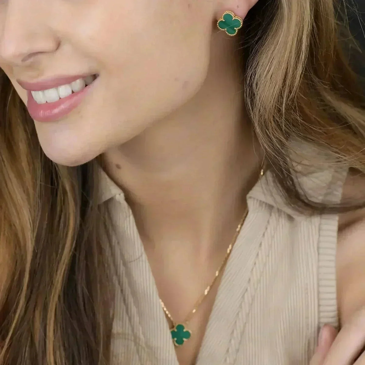 [⭐Novea]CLOVER MINI 9.5MM MALACHITE  EARRINGS