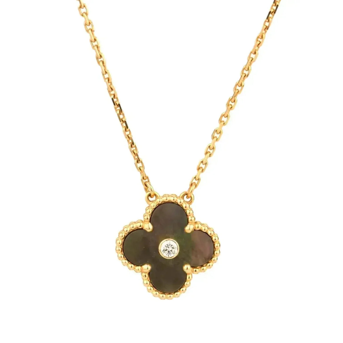 [⭐Novea]CLOVER 15MM DIAMOND AND MOTHER-OF-GREY NECKLACE