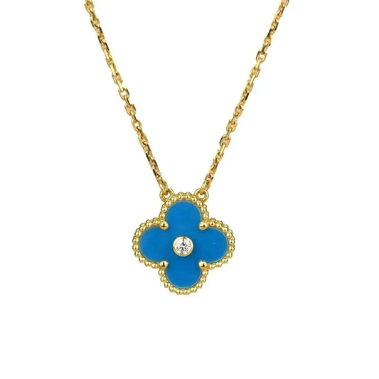 [⭐Novea]CLOVER 15MM DIAMOND AND BLUE AGATE NECKLACE