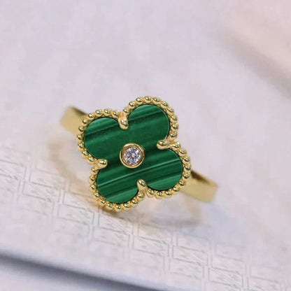 [⭐Novea]CLOVER MALACHITE RING GOLD DIAMOND
