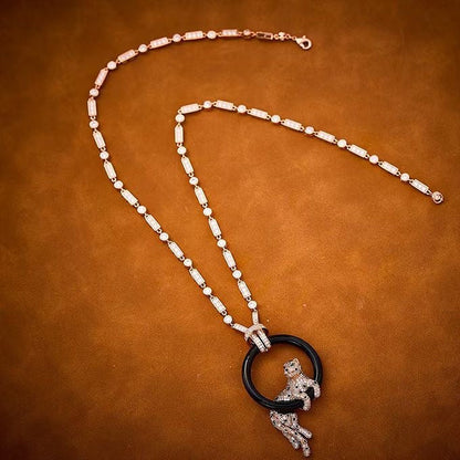 [⭐Novea jewelrys]NEW BLACK CIRCLE PANTHER FULL DIAMOND NECKLACE