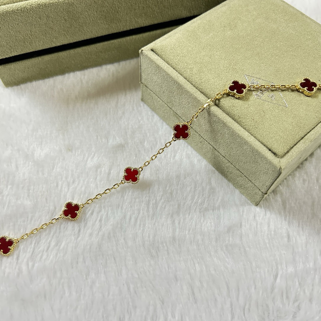 [⭐Novea]CLOVER 6 MOTIF RED AGATE BRACELET
