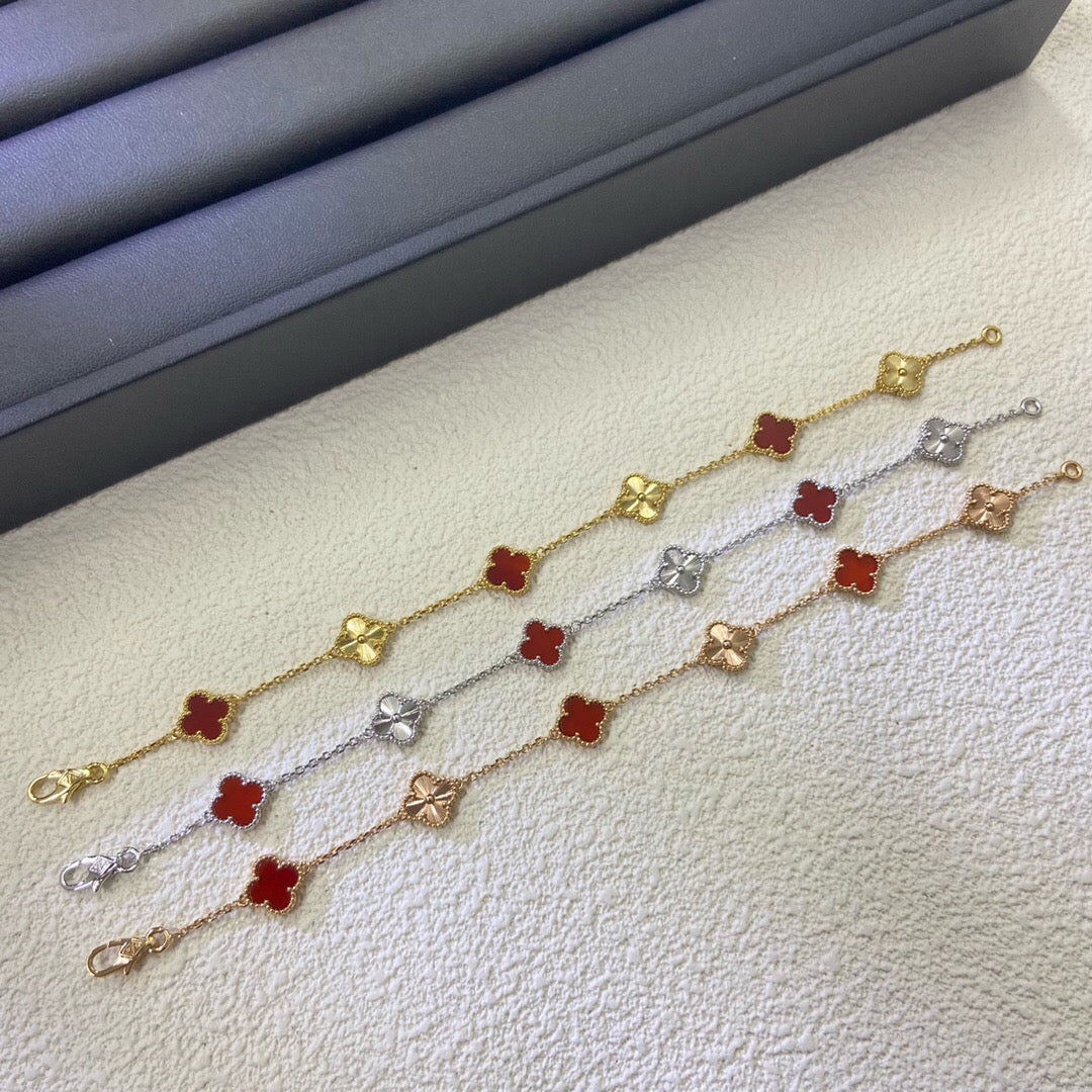 [⭐Novea]CLOVER 6 MOTIF RED AGATE LASER BRACELET