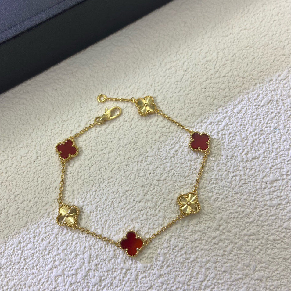 [⭐Novea]CLOVER 6 MOTIF RED AGATE LASER BRACELET