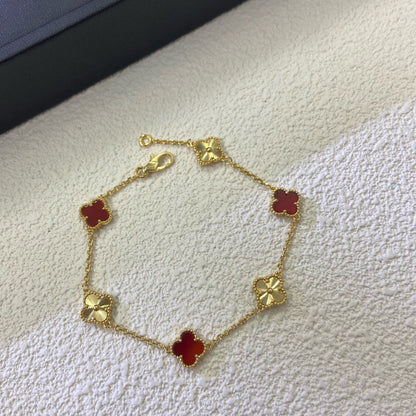 [⭐Novea]CLOVER 6 MOTIF RED AGATE LASER BRACELET
