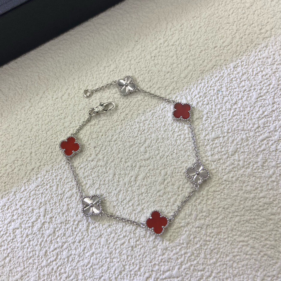 [⭐Novea]CLOVER 6 MOTIF RED AGATE LASER BRACELET