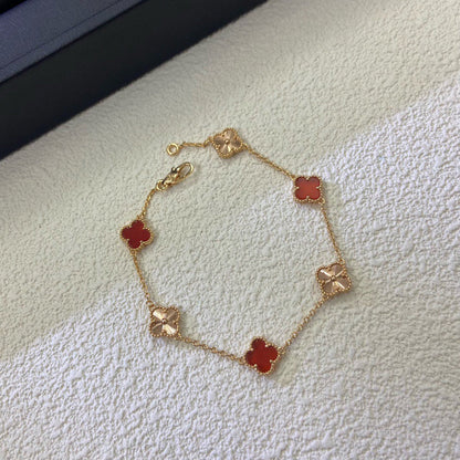 [⭐Novea]CLOVER 6 MOTIF RED AGATE LASER BRACELET