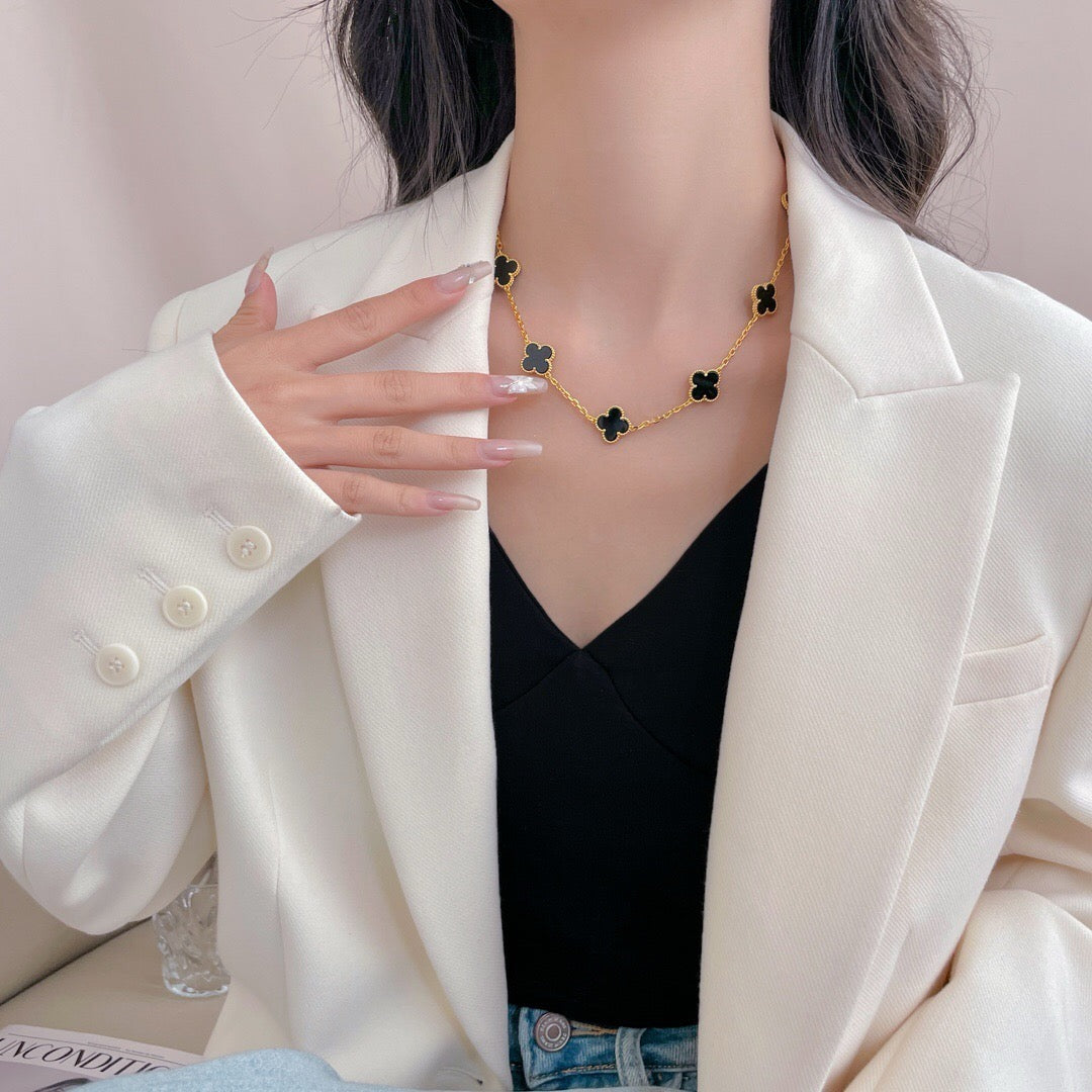 [⭐Novea]CLOVER 10 MOTIFS ONYX NECKLACE