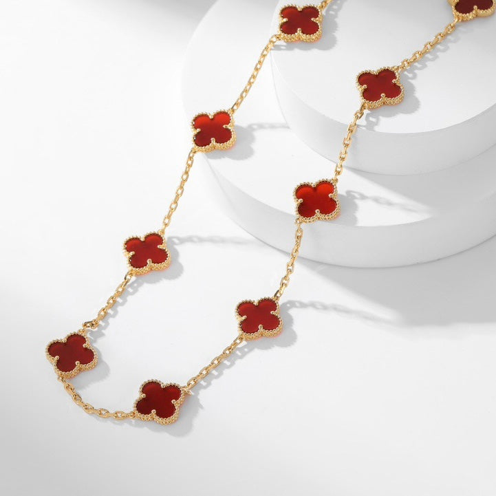 [⭐Novea]CLOVER 10 MOTIFS CARNELIAN NECKLACE
