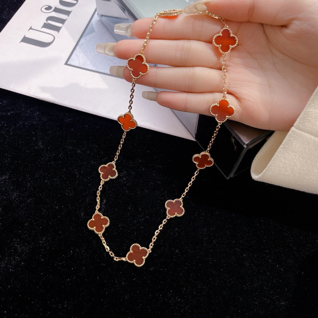 [⭐Novea]CLOVER 10 MOTIFS CARNELIAN NECKLACE