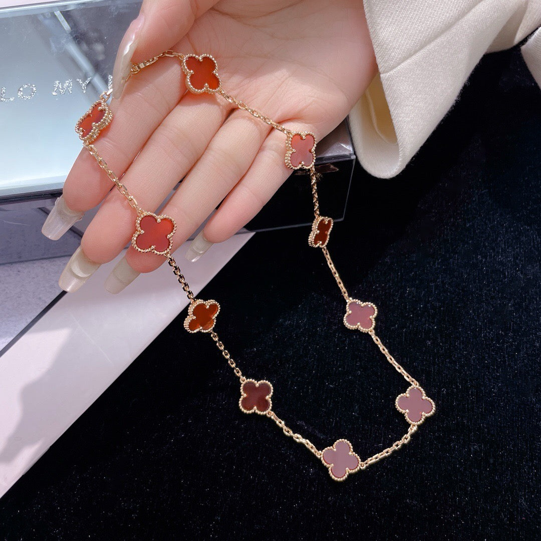 [⭐Novea]CLOVER 10 MOTIFS CARNELIAN NECKLACE