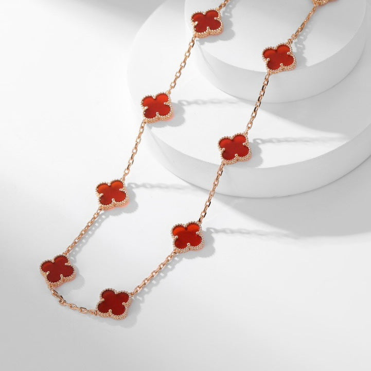 [⭐Novea]CLOVER 10 MOTIFS CARNELIAN NECKLACE