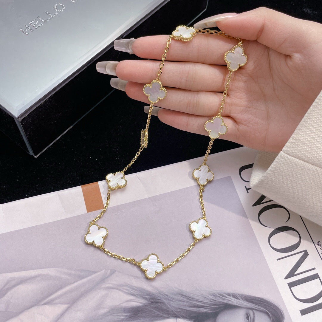 [⭐Novea]CLOVER 10 MOTIFS WHITE MOTHER OF PEARL NECKLACE