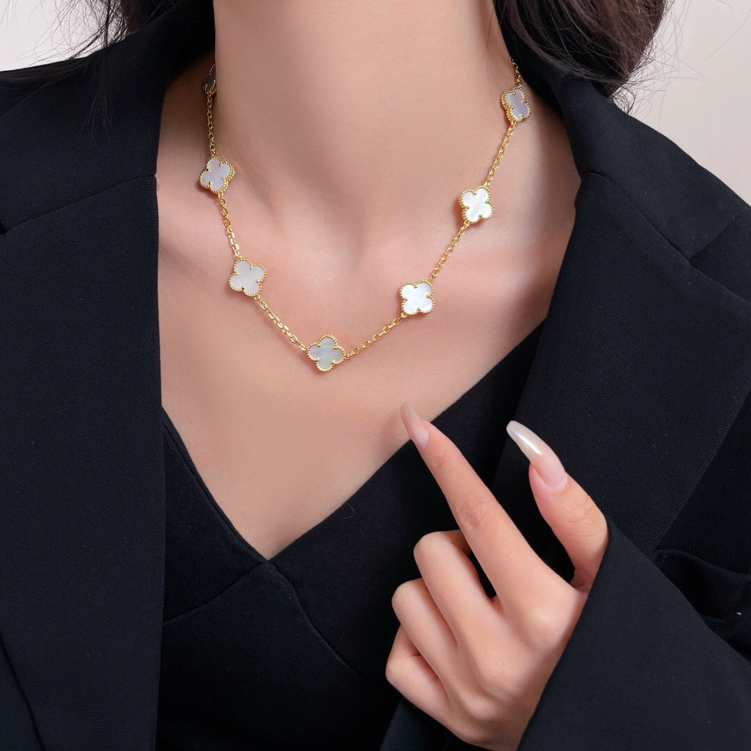 [⭐Novea]CLOVER 10 MOTIFS WHITE MOTHER OF PEARL NECKLACE