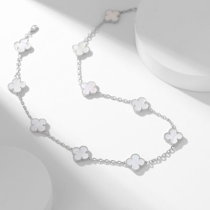[⭐Novea]CLOVER 10 MOTIFS WHITE MOTHER OF PEARL NECKLACE