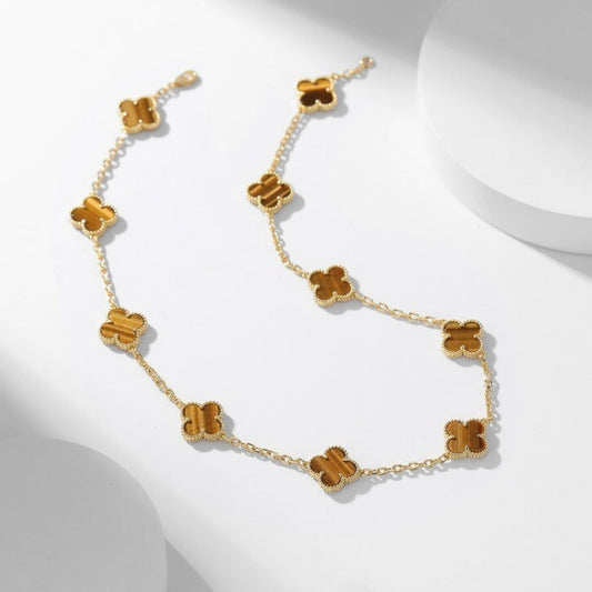 [⭐Novea]CLOVER 10 MOTIFS TIGER EYE NECKLACE