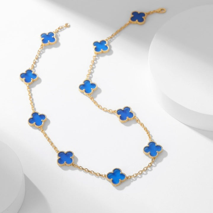 [⭐Novea]CLOVER 10 MOTIFS BLUE AGATE NECKLACE