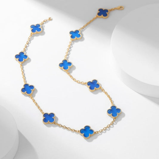 [⭐Novea]CLOVER 10 MOTIFS BLUE AGATE NECKLACE