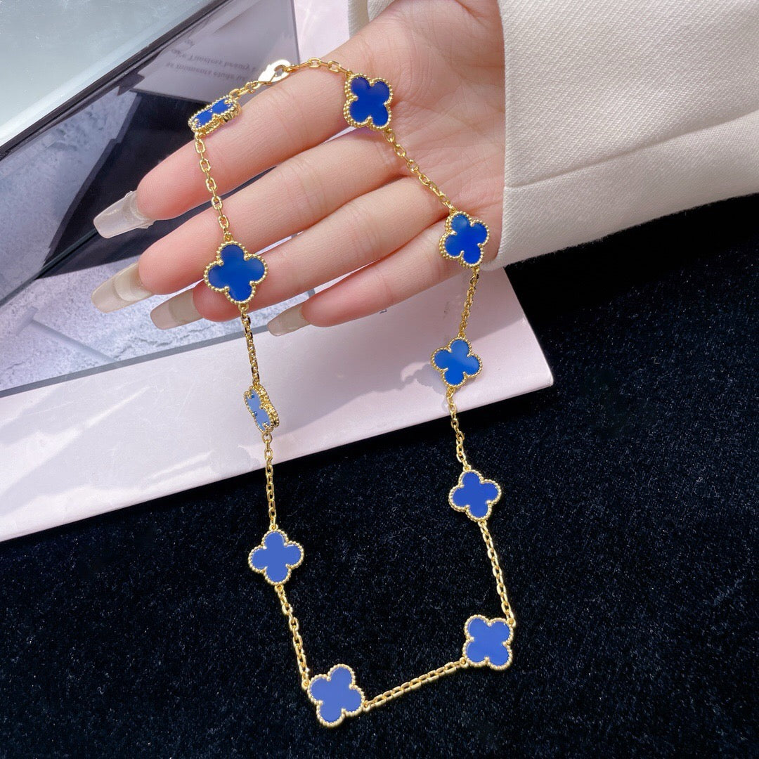 [⭐Novea]CLOVER 10 MOTIFS BLUE AGATE NECKLACE