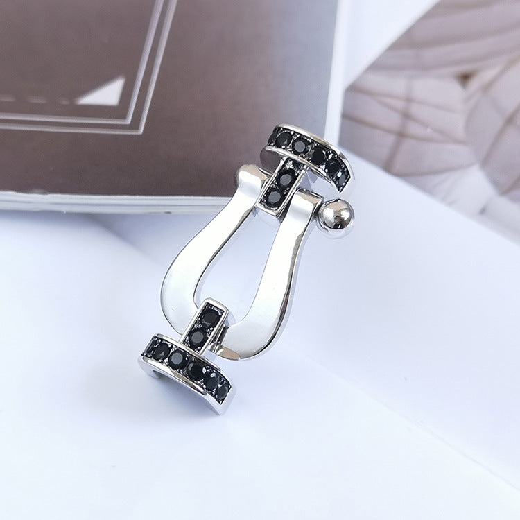 [⭐Novea]FORCE LARGE HORSESHOE BLACK DIAMOND BRACELET SILVER