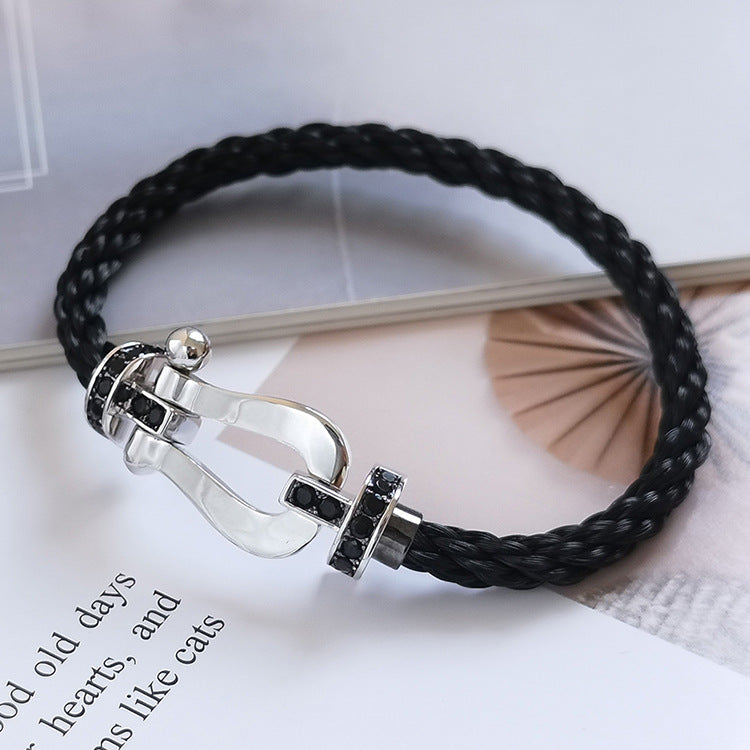 [⭐Novea]FORCE LARGE HORSESHOE BLACK DIAMOND BRACELET SILVER
