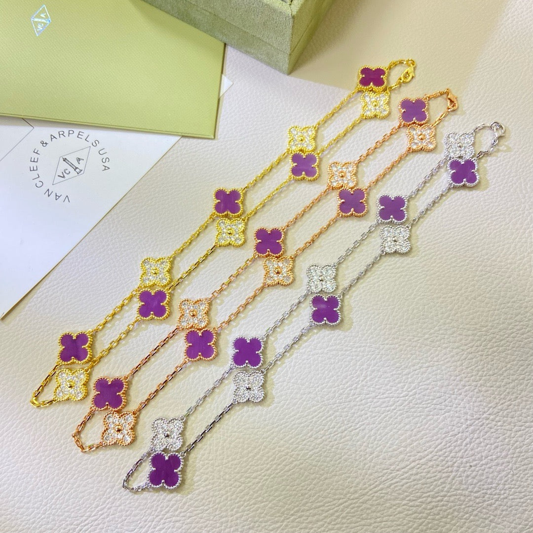 [⭐Novea Jewelry]CLOVER 10 MOTIFS  PURPLE VIOLET DIAMOND NECKLACE