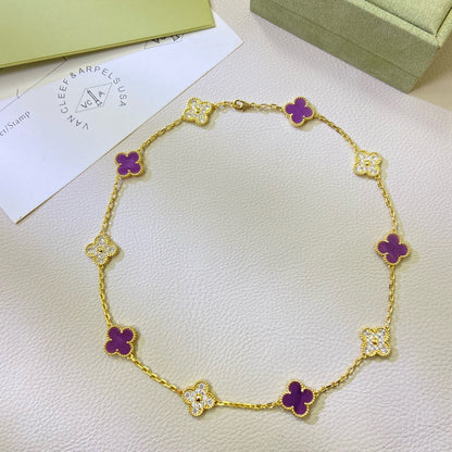 [⭐Novea Jewelry]CLOVER 10 MOTIFS  PURPLE VIOLET DIAMOND NECKLACE
